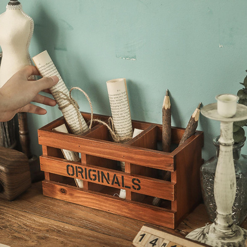 Organizador De Escritorio De Madera De Madera, Contenedor De