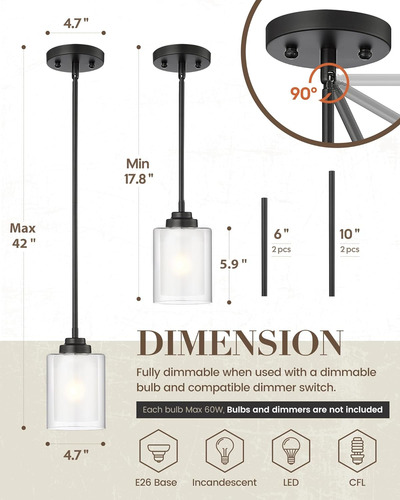 Lámpara Colgante Moderna, Estilo Rústico Para Cocina Y Comed