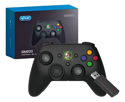 Controle Sem Fio Recarregável Knup Para Xbox 360 e PC Preto com Vibr