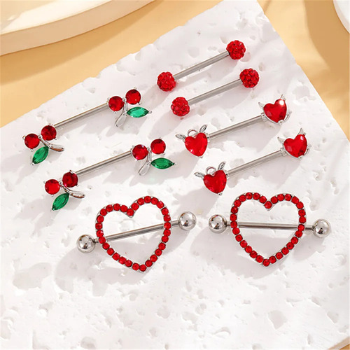 4 Pares De Piercings Con Forma De Corazón Y Barra Para Pezon