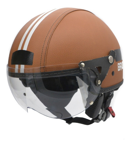 Capacete Br101 Flash Couro Marrom Creme Custom Harley Cor Viseira Cristal Tamanho do capacete 57 (veste 58)