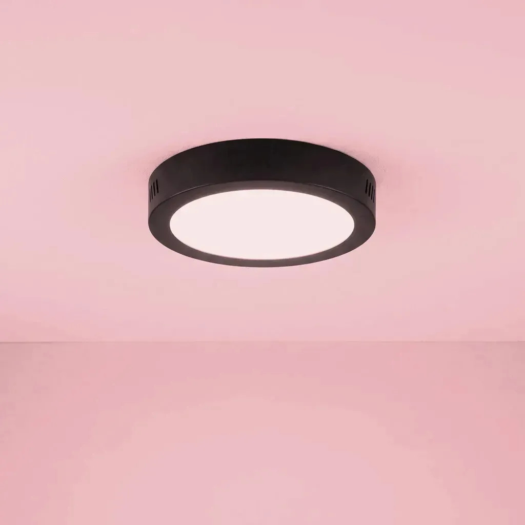 Foco Panel Led 12w Redondo Negro Sobrepuesto Luz Cálida 3000K 220v