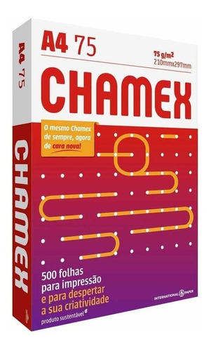 Papel Sulfite A4 Chamex Office Br 75g 210x297mm 300 Folhas