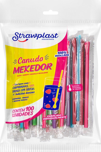 Canudo Colher Mexedor Drink Neon 17,5cm C/ 300 Unidades