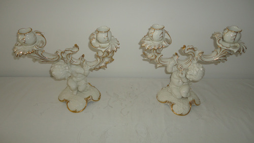 Raro Candelabro Aleman Rococo Muy Antiguo Con Querubin Vealo (Usado)