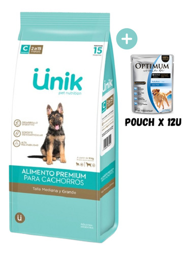 Unik Cachorro Mediano Y Grande X 15 Kg + Happy Tails