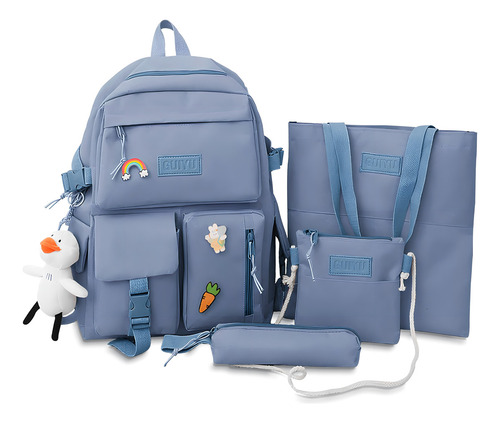 Set 4 Mochilas Bolsas Escolares Estudiante Tote Lapicera Kawaii Moda Viaje - Onda Shop Color Azul