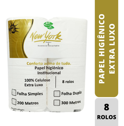 Papel Higiênico Rolão Absorção Premium 8 X300m 100% Celulose