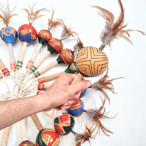 Maraca Cabaça Mini Indígena Ritual Xamânico Instrumento Xamã