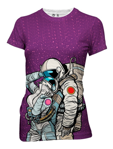 Playera Sublimada Full Print Dama Astronautas Beso Morada 1 