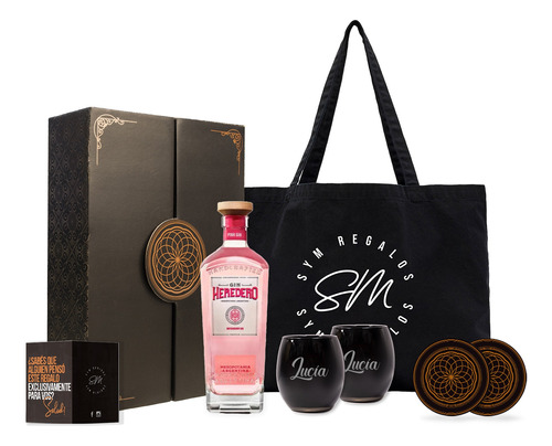 Kit Regalo Gin Heredero Pink Dos Vasos Negros Personalizados