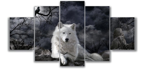 Quadros Decorativos Lobo Branco Mosaico 115x60cm