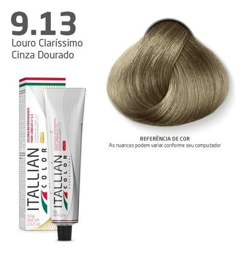  Coloração Itallian Color Professional | 60g | - Tons De Bege Tom 9.13 Loiro Claríssimo Cinza Dourado