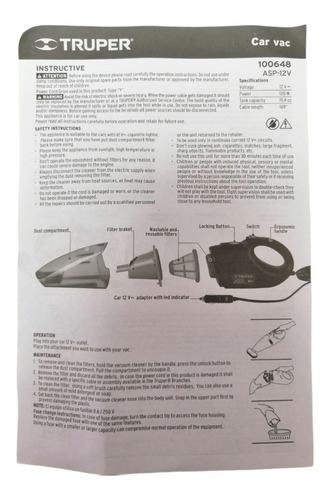 Imagen 9 de 10 de Aspiradora Para Auto 12 Volts Truper 100648