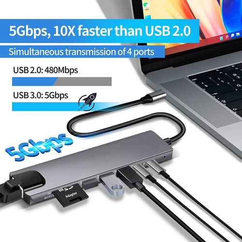 Alls Sd Hub Usb C 8 En 1 Adaptador Multipuerto Para Macbook