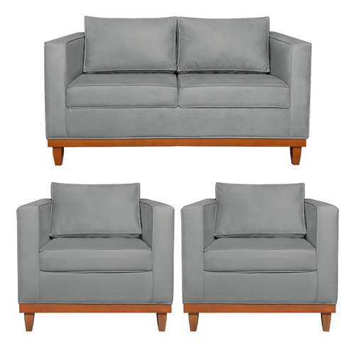 Kit Sofa 3 Lugares E 2 Poltronas Europa 180 Cm Bouclé Cor Cinza