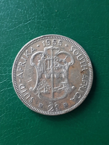 Moneda Sud Africa 1955 2 Schilling Plata 