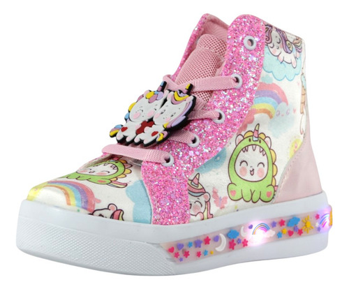 Tenis Unicornio Niña Luces Led Bota Brillos Velcro Botas