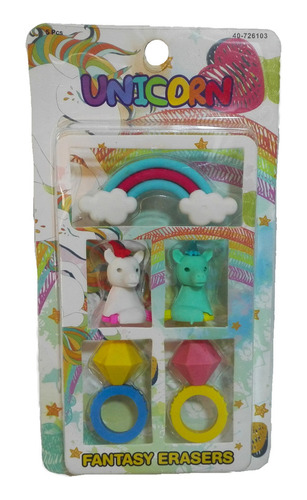 Borrador Set X5 Unicornios Arcoiris Nube Fantasy Erasers