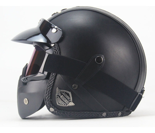 Casco De Piel Sintética Harley Casco De Motocicleta Con Másc