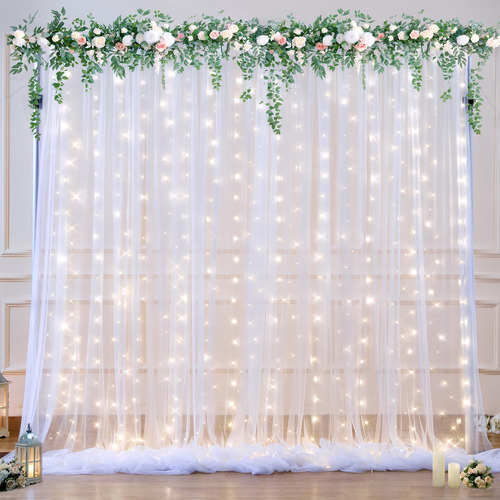 Cortina De Fondo De Tul Blanco Con Luces Para Fiestas Y Boda Color