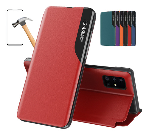 Funda Para Galaxy A72 Con Mica Varios Modelos Antigolpes Rojo Cuero Sintetico Tapa Magnetica