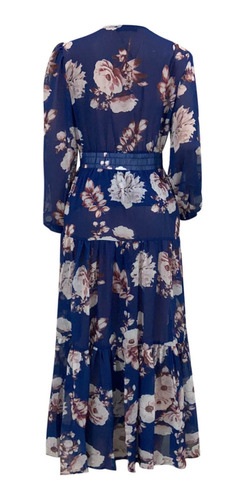 Vestido Mujer Net Yarn Draw Back Chifón Estampado 2523