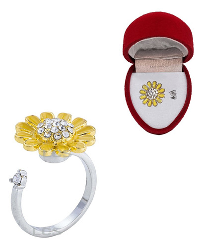 Anillo Girasol Giratorio Regulable Baño Rodio Estuche Pana