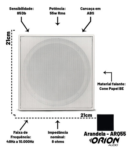 Som Ambiente 6 Caixas Quadrada Teto Embutir +receiver Bt Cor Preto