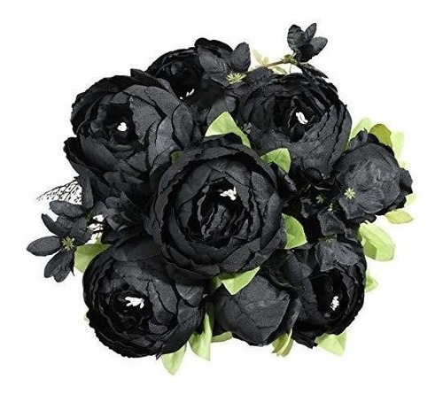 Flores Artificiales De Seda/ Ramo De Peonias / Negras
