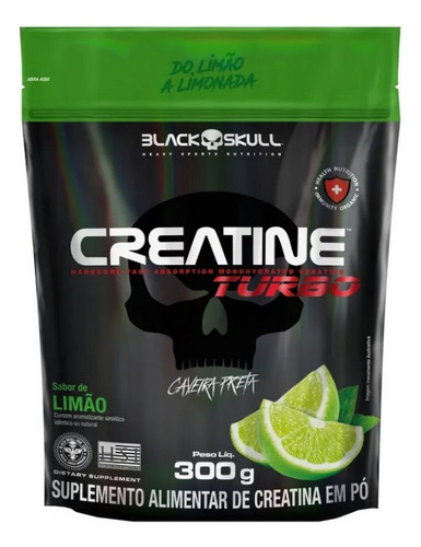 Creatina Turbo Black Skull Refil 300g - Sabor: Limão Limão