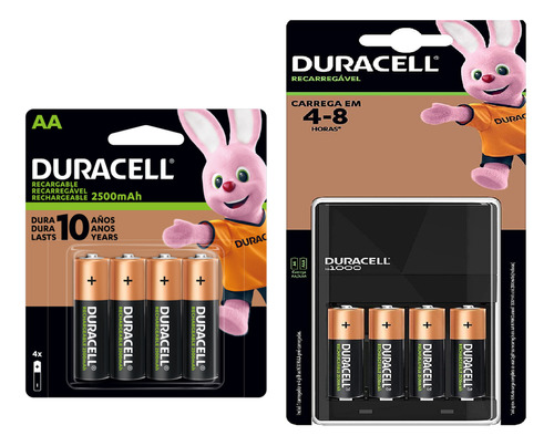 Cargador Duracell Con 8 Pilas Recargable Aa 1.2v