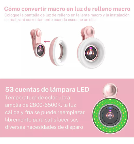 Qk Lente Teléfono Macro 15x Con Clip Luz Relleno