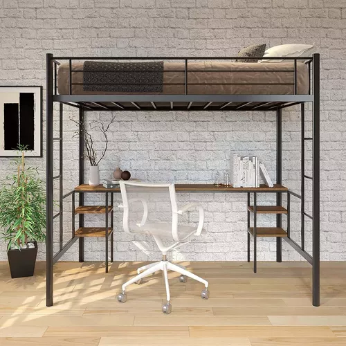  Cama tipo loft de tamaño individual con escritorio