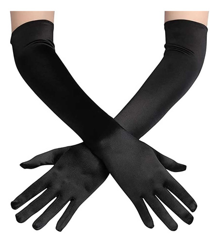 Guantes Largos De Satén Con Codo, Color Blanco De 54