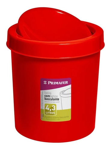 Cesto De Lixo Vermelho Com Tampa Basculante 4,3l - Lixeira