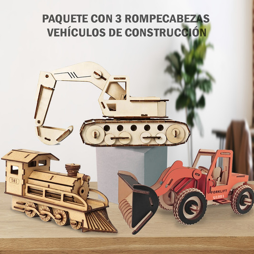 Set 3 Rompecabezas 3d De Madera Juguete Armable Construcción