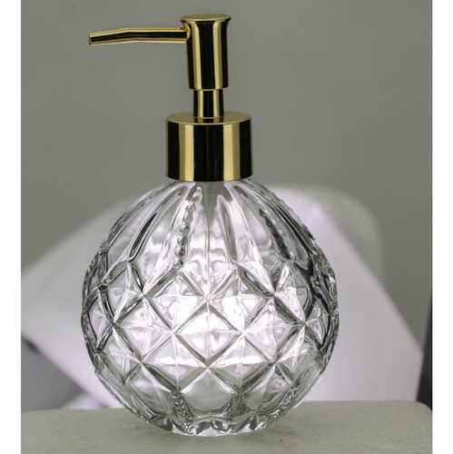 Porta Sabonete Líquido Vidro Vitral Dosador Dourado Gold