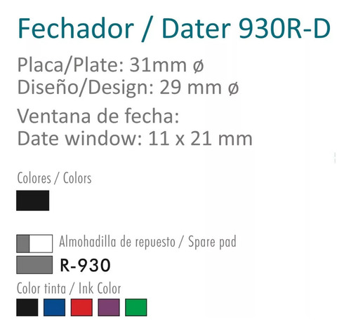 Timbre Fechador Personalizado Automatik 930, 29mm Ø Tinta Negro Exterior Negro
