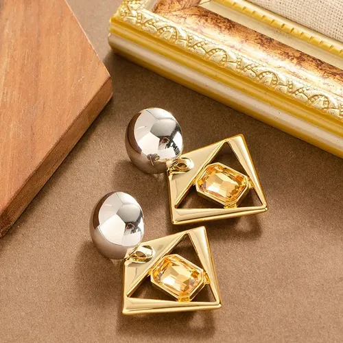 Glass Crystal Geometric Earrings, Temperament And | MercadoLivre