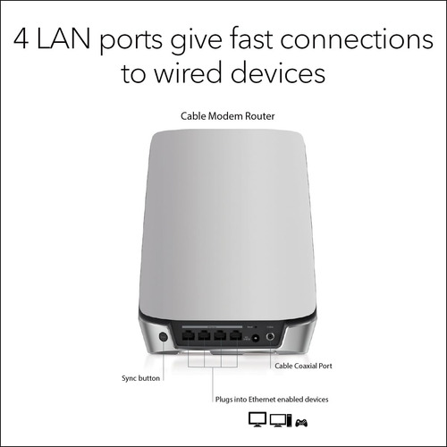 Netgear Orbi Wifi 6 Router Con Módem De Cable Integrado Docsis 3.1 (cbr750) Enrutador De Módem De Cable | Cubre Hasta 2.500 Pies Cuadrados. 40+ Dispositivos | Ax4200 (hasta 4.2 Gbps)