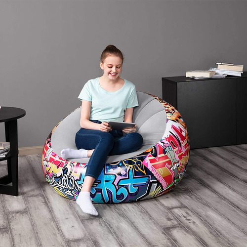 Imagen 4 de 8 de Mueble Cojín Silla Puff Inflable Diseño Graffiti 1.12mx66cm