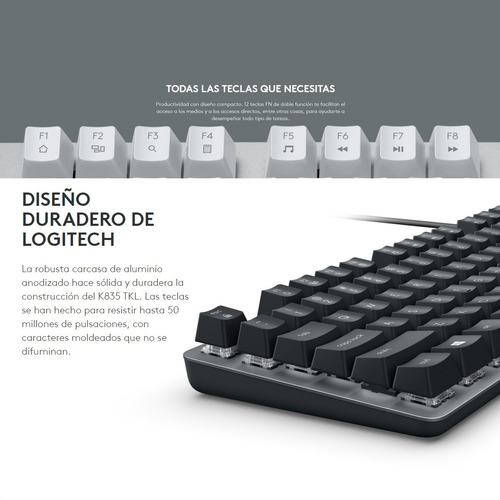 Imagen 4 de 8 de Teclado Mecánico Logitech K835 Tkl, En Aluminio / Multimedia