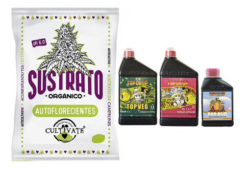 Sustrato Cultivate Auto 25lt Con Top Veg Bloom 1lt Bud 250ml