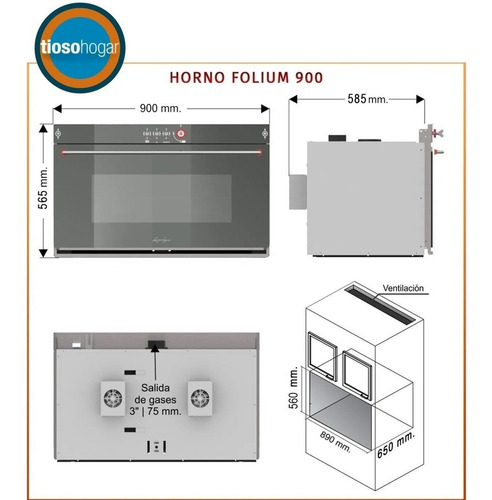 Imagen 6 de 10 de Horno Gourmet Luxor Gas Folium 900 Valvula Doble Vidrio