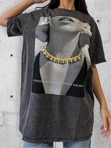 Remera Oversize Algodón Estampado Unisex Nylon Glitter