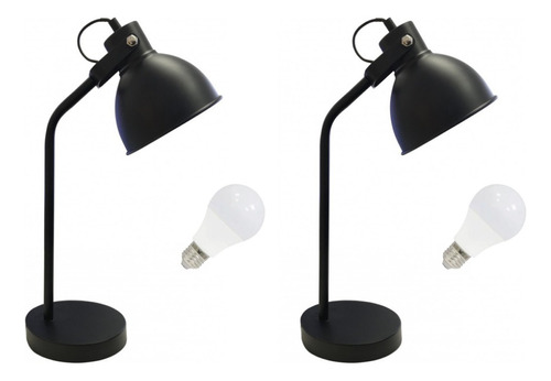 Pack X2 Lámparas De Mesa Pixar + 2 Lamparas Led 5w - Unilux Estructura Negro Luz Fría