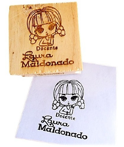 Sello Base Madera Personalizado Maestras 40x40mm Goma Laser