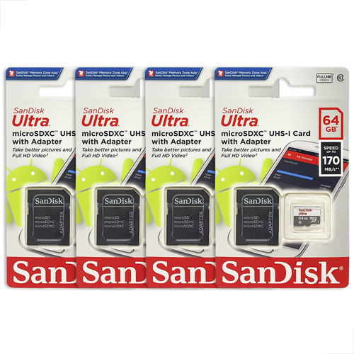 Kit Com 4 Cartão De Memória Sandisk Ultra 64gb Micro Sd