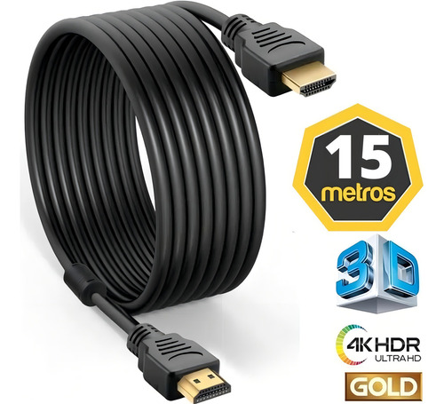 Cabo Hdmi 15m Blindado 4k 3d 1.4 19 Pinos Dourado Ethernet